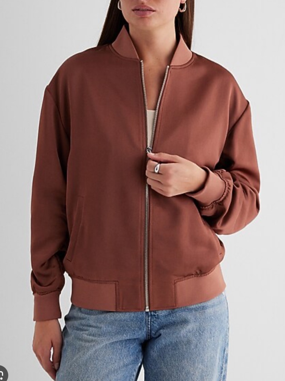 Express Satin Oversized Bomber Jacket - Brown